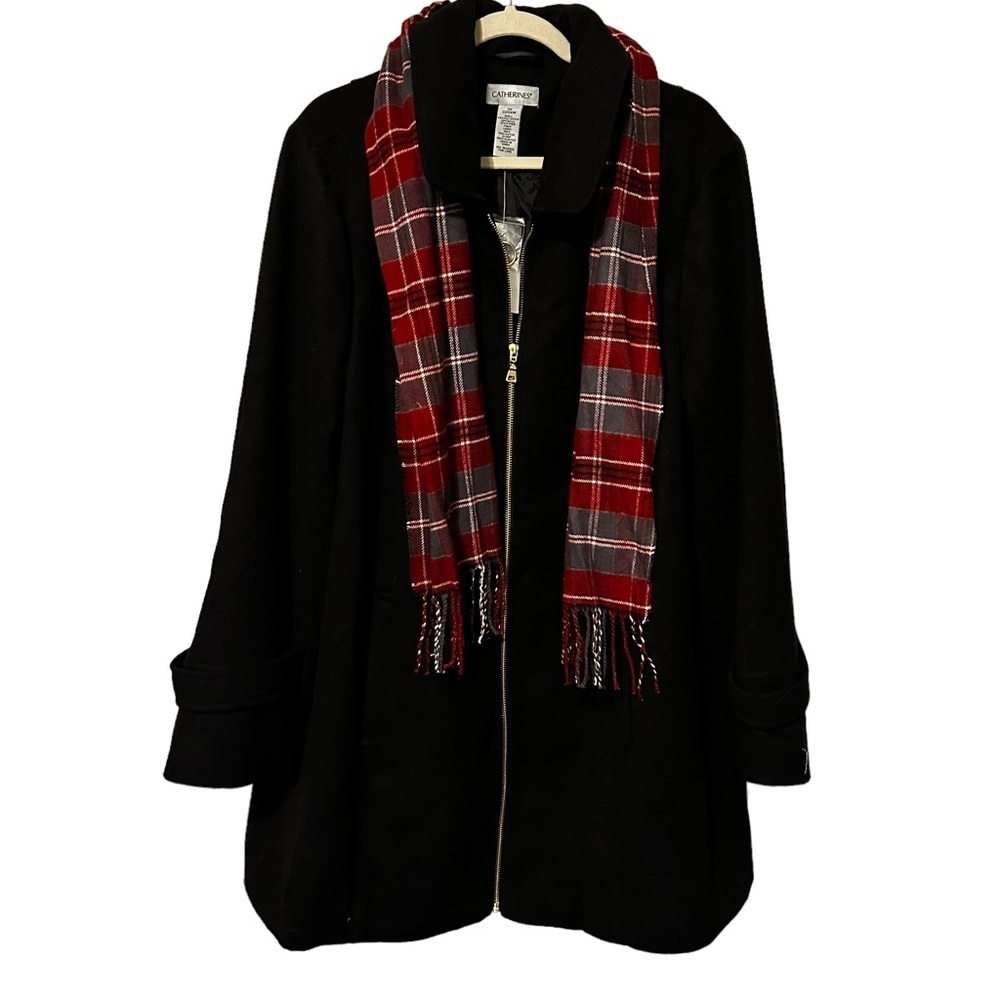 Catherines Black‎ Wool Blend Coat With Scarf Size 2X 22/24W